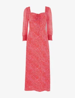 Whistles Leoprad-print Sweetheart-neck Crepe Midi Dress