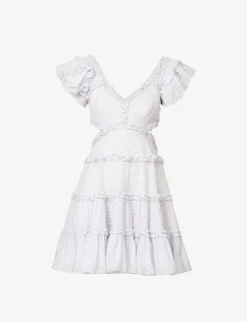 Broderie-pattern Gingham-print Cotton-blend Mini Dress