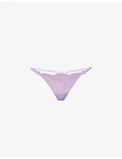 BLUEBELLA Rafaela Floral-embroidered Stretch-mesh Thong