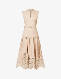 Jayda Broderie-trim Linen Midi Dress