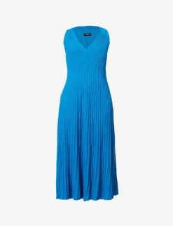 ME AND EM Twisted-strap Ribbed-texture Knitted Midi Dress