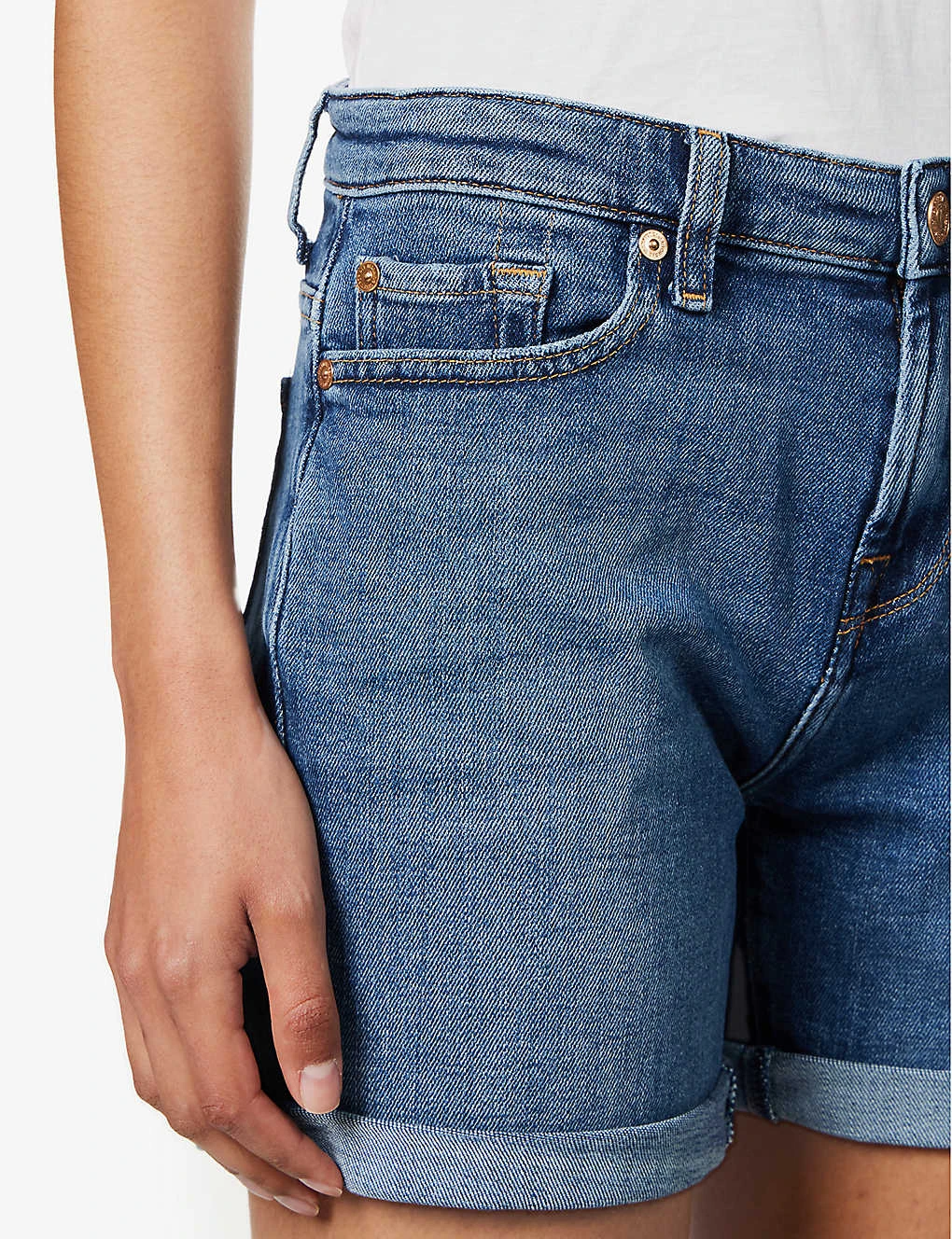 7 For All Mankind Boy Rolled-cuff Mid-rise Stretch-denim Shorts - Image 5