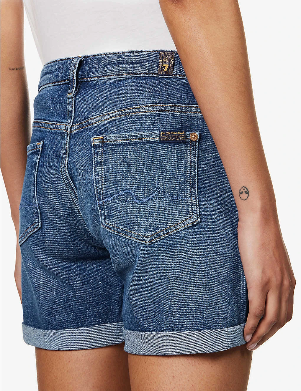 7 For All Mankind Boy Rolled-cuff Mid-rise Stretch-denim Shorts - Image 6