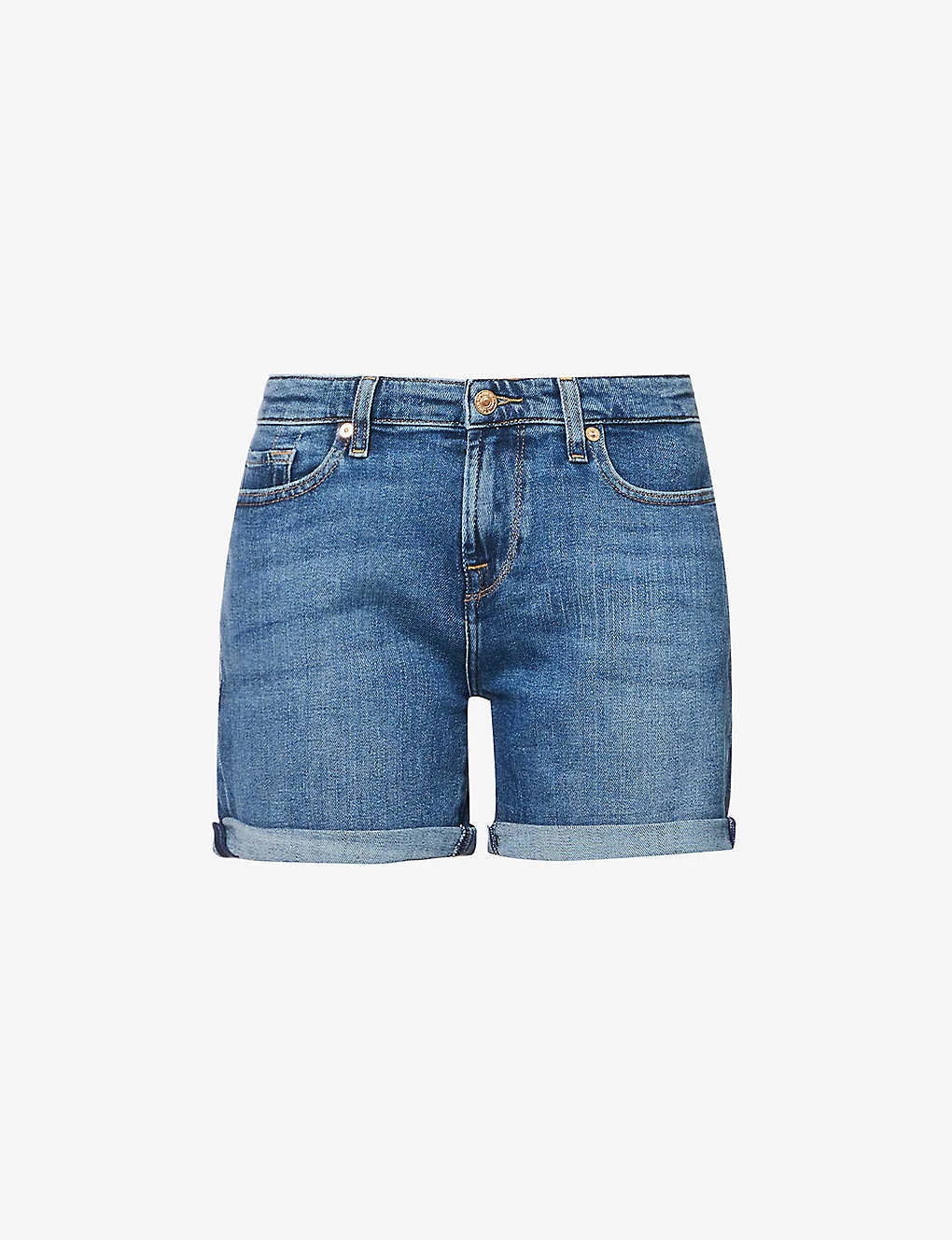 7 For All Mankind Boy Rolled-cuff Mid-rise Stretch-denim Shorts
