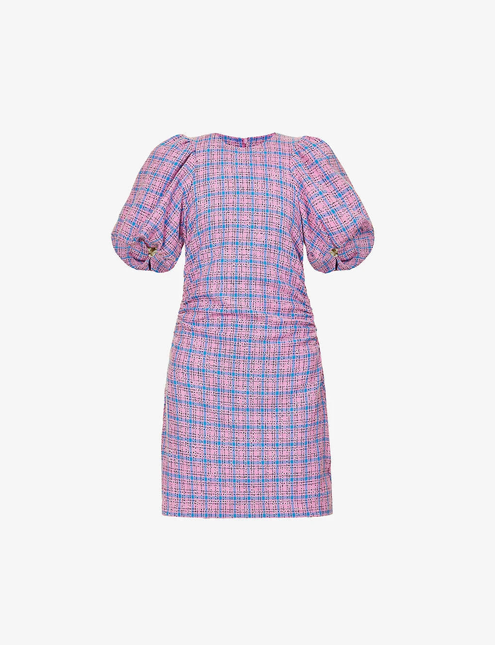 Ganni Check-print Puff-sleeves Organic Cotton-blend Mini Dress