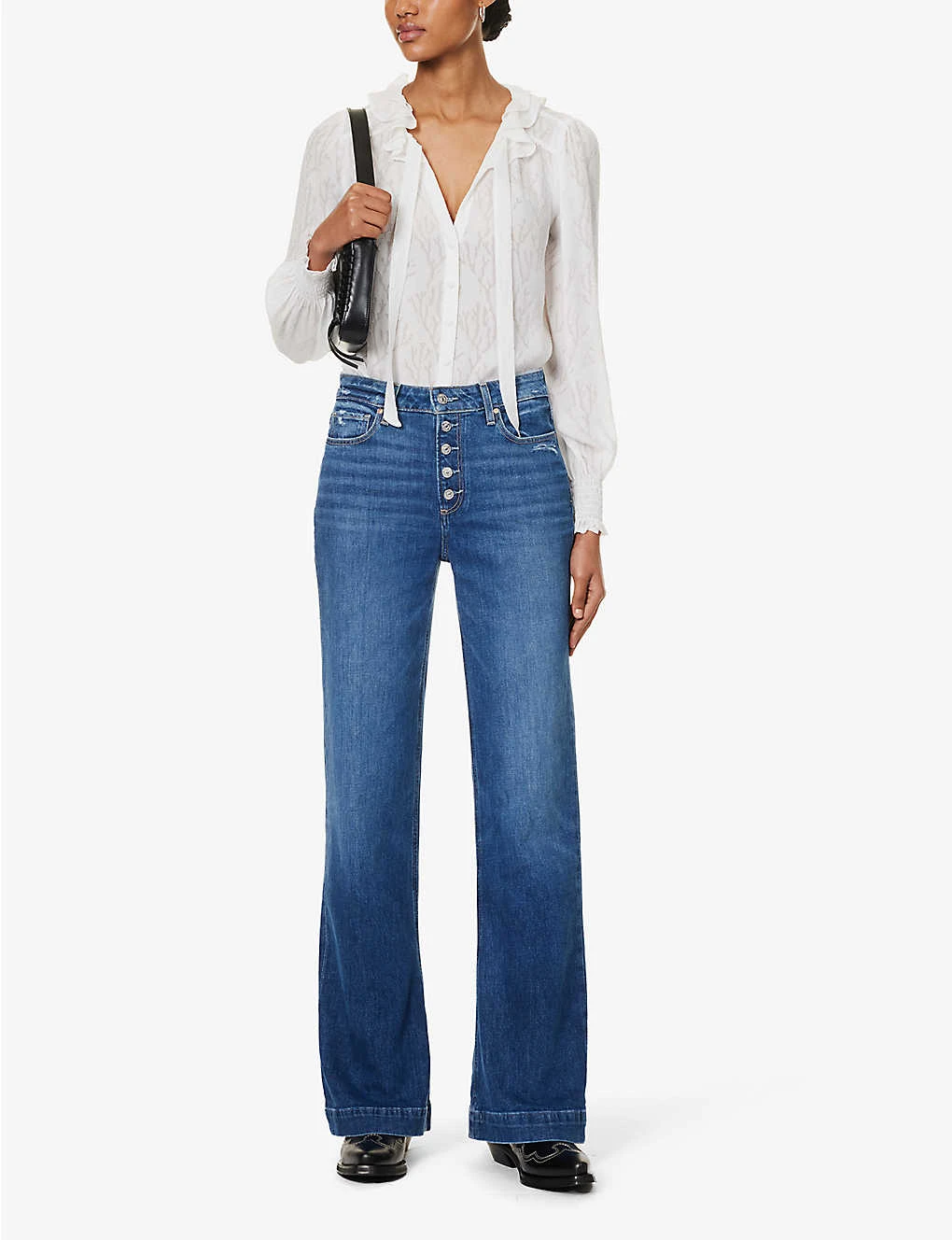 Paige Leenah Flared Wide-leg High-rise Stretch-denim Jeans - Image 2