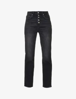 Paige Stella Belt-loop High-rise Straight-leg Cotton-blend Jeans