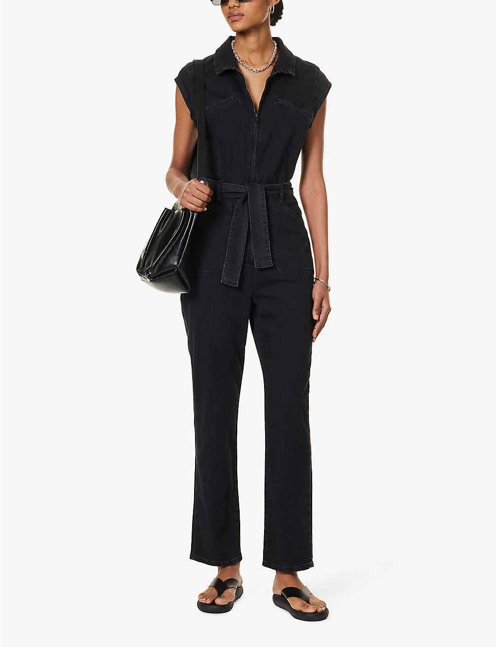 Paige Jett Cap-sleeved Stretch-denim Jumpsuit - Image 2