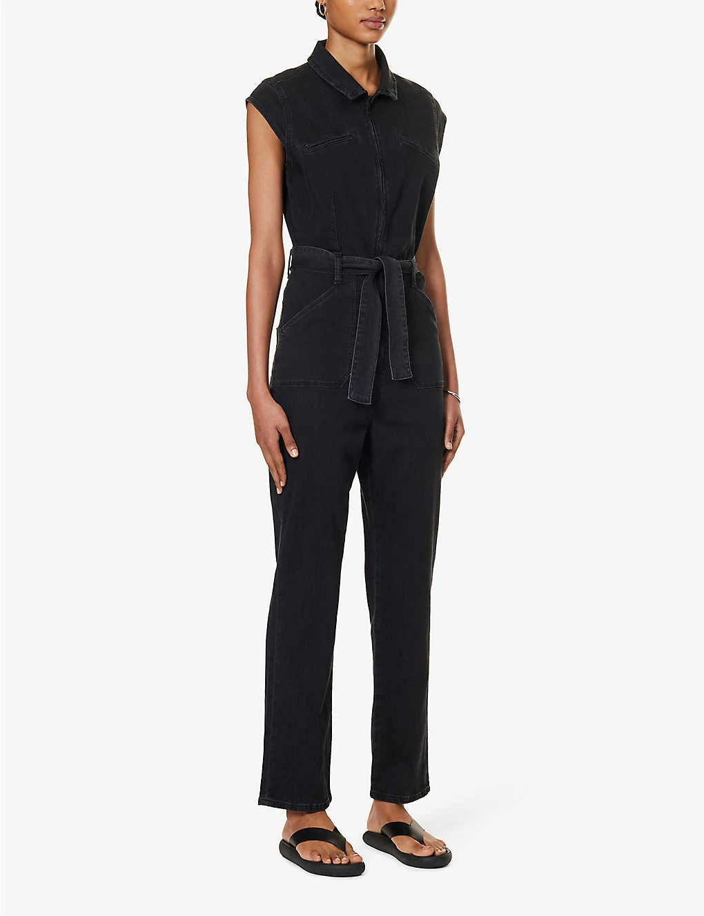 Paige Jett Cap-sleeved Stretch-denim Jumpsuit - Image 3