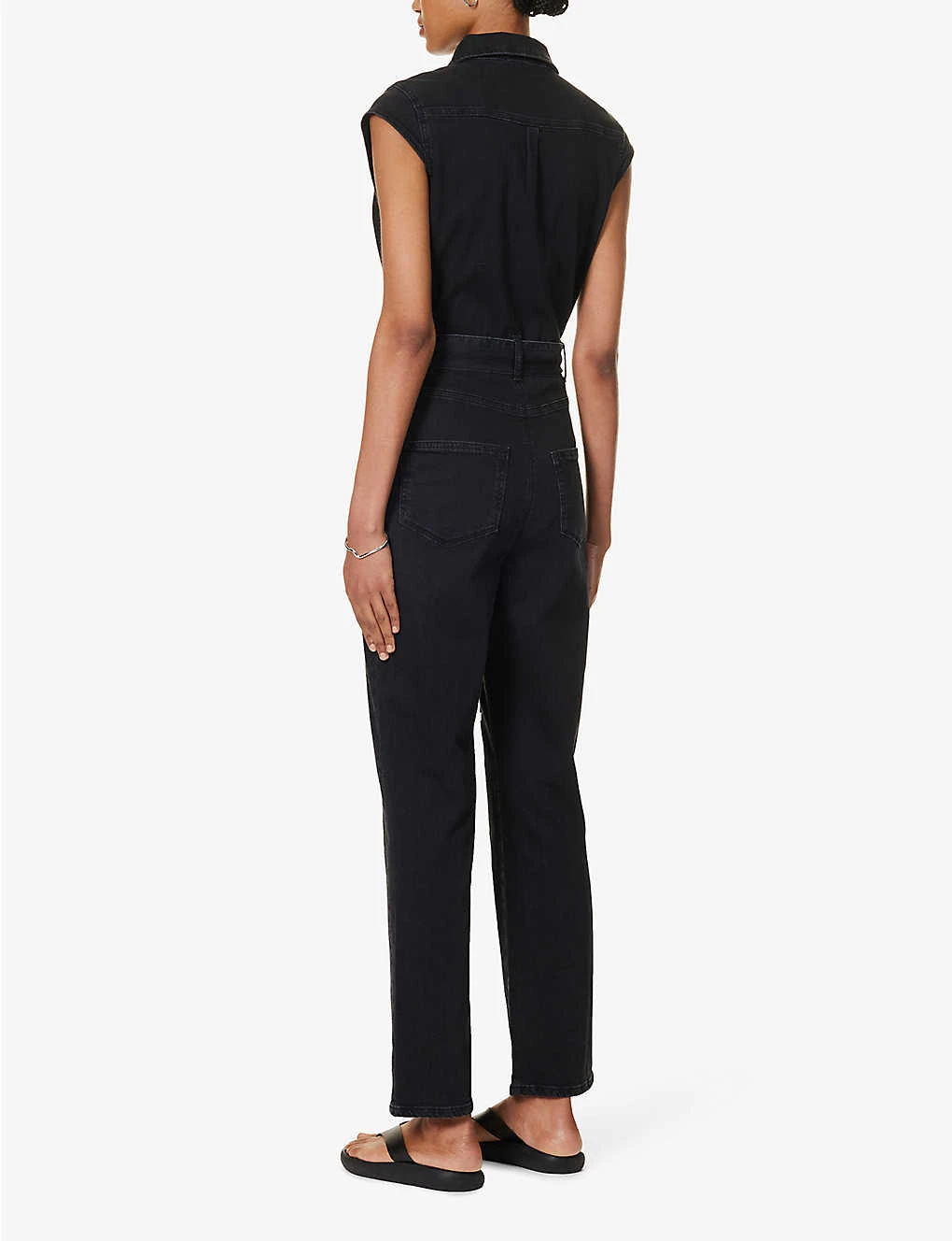 Paige Jett Cap-sleeved Stretch-denim Jumpsuit - Image 4