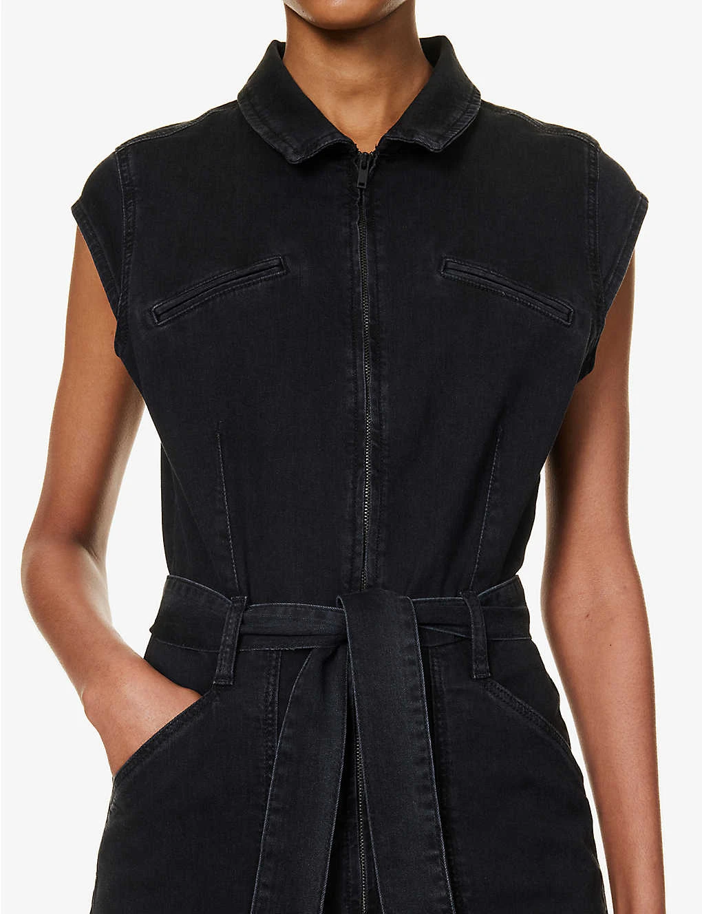 Paige Jett Cap-sleeved Stretch-denim Jumpsuit - Image 6