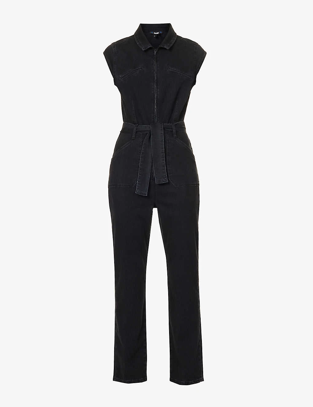 Paige Jett Cap-sleeved Stretch-denim Jumpsuit