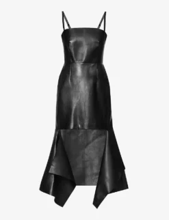 Alexander McQueen Asymmetric Panelled Leather Midi Dress