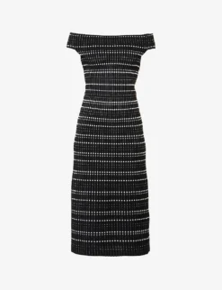 Alexander McQueen Off-the-shoulder Stripe Knitted Midi Dress
