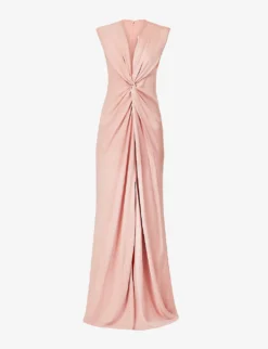 Pilard Padded-shoulders Gathered Woven Maxi Dress
