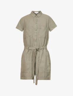 Patch-pocket Self-tie Woven Playsuit