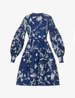 Erdem Floral-print Tiered-hem Cotton-poplin Mini Dress