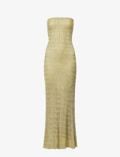 Honeycomb Strapless Rayon-knitted Midi Dress
