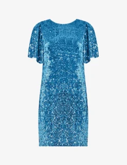 Flutter-sleeve Sequin-embellished Mini Dress