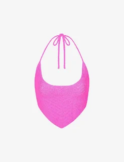 Halterneck Recycled Stretch-nylon Crochet Top