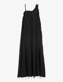 Asymmetric Frayed-hem Cotton Midi Dress