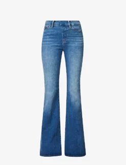 GOOD AMERICAN Pull On Faded-wash Flared-leg High-rise Stretch-denim Jeans