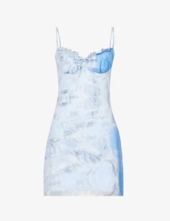 FIORUCCI Ice-print Frilled-trim Stretch-mesh Mini Dress