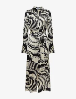 Reiss Tilly Graphic-print Long-sleeve Woven Midi Dress
