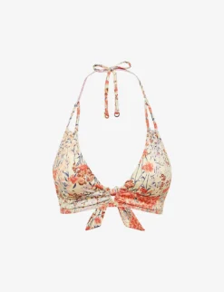 Reiss Daniella Floral-print Stretch-nylon Bikini Top