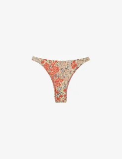 Reiss Lola Floral-print High-cut Bikini Bottoms