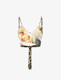 Roberto Cavalli Graphic-print Plunge-neck Bikini Top