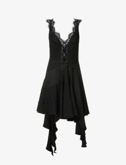 Victoria Beckham Scalloped-trim Asymmetric-hem Woven Midi Dress