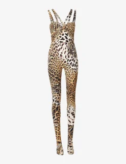 Roberto Cavalli Leopard-print Charm-embellished Stretch-woven Jumpsuit