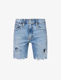 Distressed Mid-rise Upcycled Denim Shorts