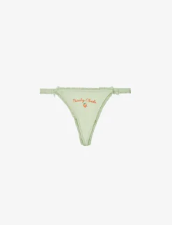Fruity Slogan-embroidered Stretch-jersey Thong