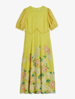 Ted Baker Carinnn Puff-sleeve Floral-print Woven Midi Dress