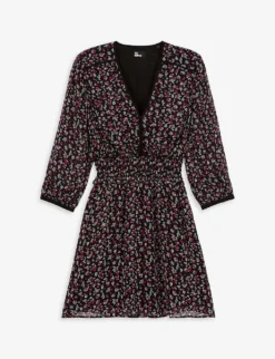 THE KOOPLES Floral-print Smocked-waist Woven Mini Dress