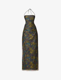 Valerio Halter-neck Floral-print Cotton And Silk-blend Midi Dress