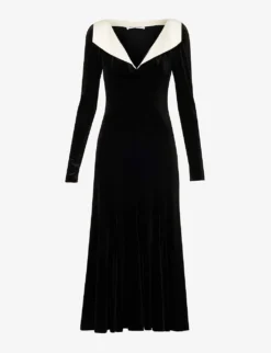 Philosophy Di Lorenzo Serafini V-neck Flared-skirt Velvet Midi Dress