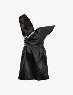 Vivi Asymmetric-neck Satin Mini Dress