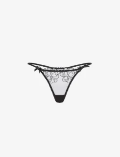 AGENT PROVOCATEUR Maysie Heart-embroidered Low-rise Mesh Thong