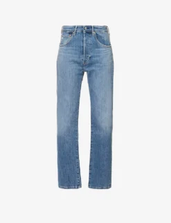 American Contrast-stitched Mid-rise Straight-leg Stretch-denim Jeans