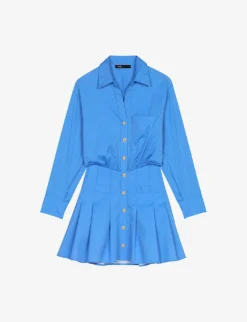 Maje Raudrela Long-sleeve Button-up Stretch-cotton Mini Dress