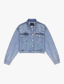Maje Betoile Rhinestone-embellished Faded Denim Jacket