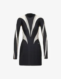 Mugler Mesh-panels Stretch-woven Mini Dress