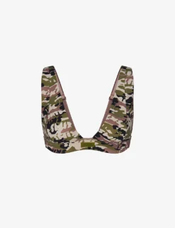 Plunge-neck Camouflage-print Recycled Stretch-nylon Bikini Top
