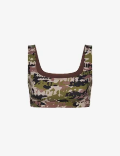 Scoop-neck Camouflage-print Recycled Stretch-nylon Bikini Top