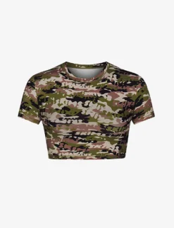 Camo-print Cropped Recycled-nylon Top