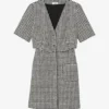 Sandro Charlotte Short-sleeve Houndstooth Stretch-woven Mini Dress