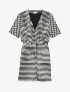 Sandro Charlotte Short-sleeve Houndstooth Stretch-woven Mini Dress